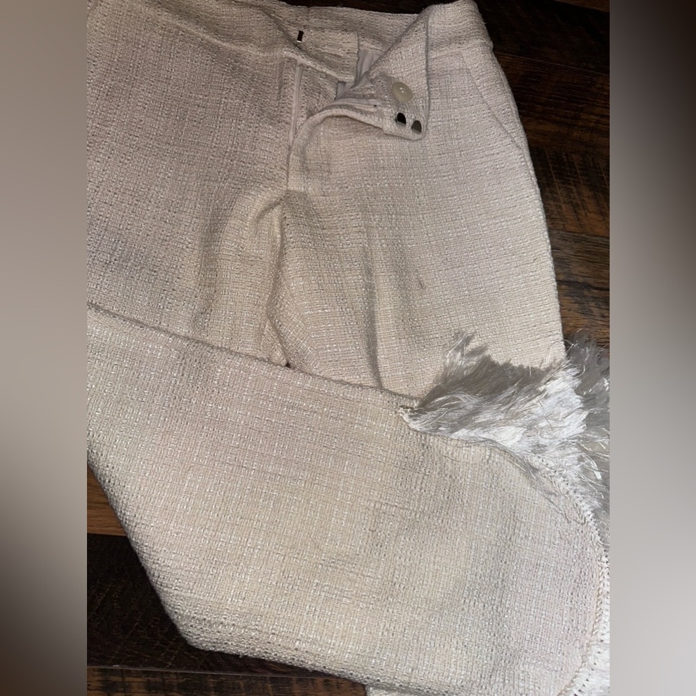 Alexis Tweed Pants with Fringe Hem